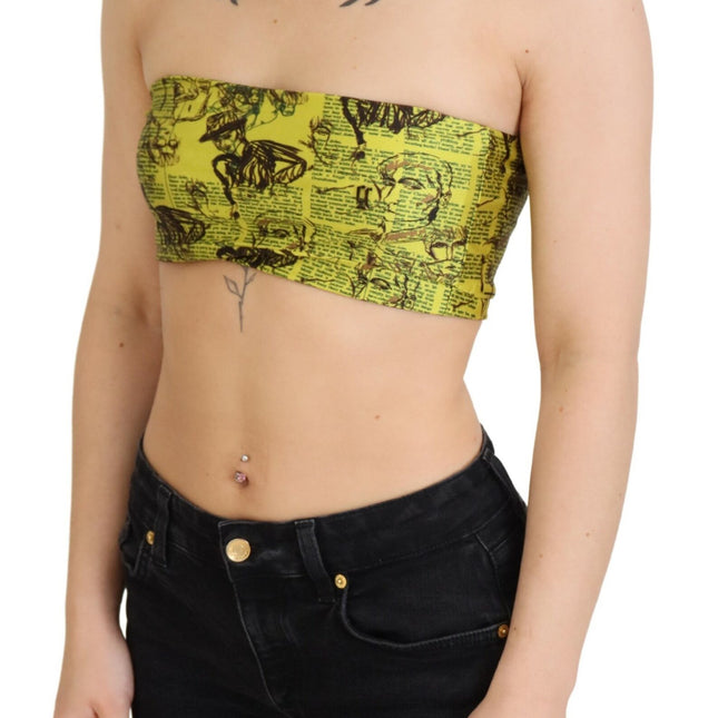 John Galliano Yellow Newspaper Print Cropped Blouse