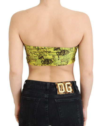 John Galliano Yellow Newspaper Print Cropped Blouse
