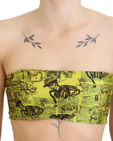 John Galliano Yellow Newspaper Print Cropped Blouse