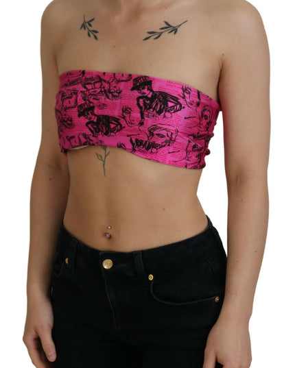 John Galliano Pink Newspaper Print Bra Cropped Blouse