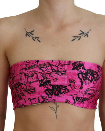 John Galliano Pink Newspaper Print Bra Cropped Blouse
