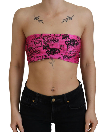 John Galliano Pink Newspaper Print Bra Cropped Blouse