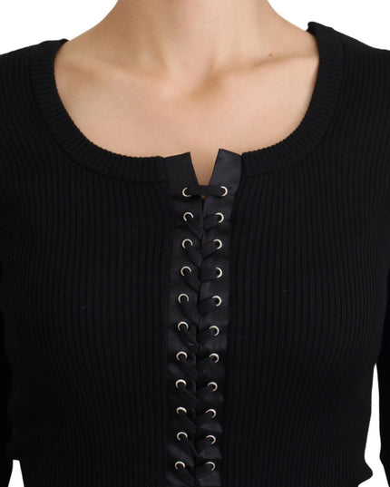 Dolce & Gabbana Black Wool Knitted Tie Up Slim Fit Sweater