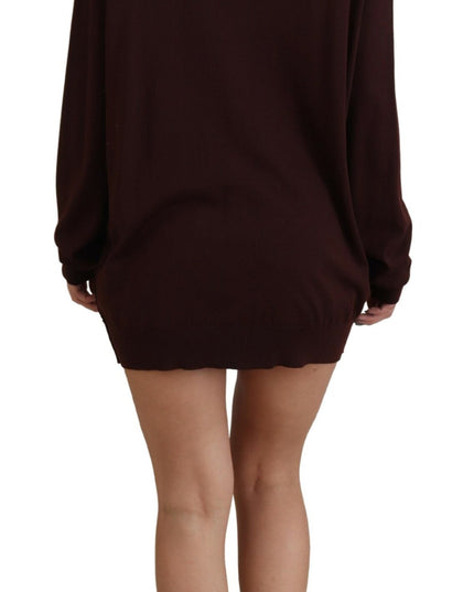 Dolce & Gabbana Maroon Wool Knit Deep V-neck Cardigan Sweater