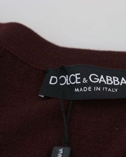 Dolce & Gabbana Maroon Wool Knit Deep V-neck Cardigan Sweater