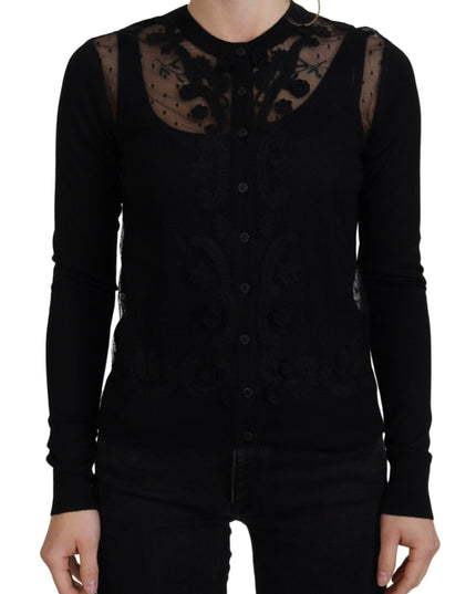 Dolce & Gabbana Black Floral Lace Button Cardigan Sweater