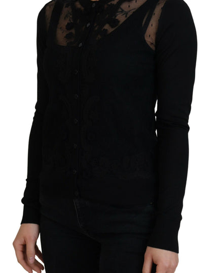 Dolce & Gabbana Black Floral Lace Button Cardigan Sweater