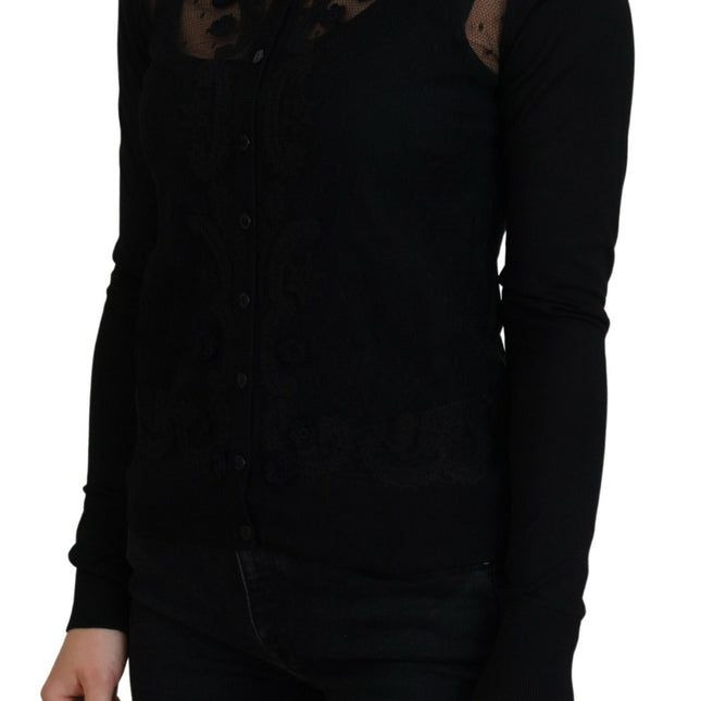 Dolce & Gabbana Black Floral Lace Button Cardigan Sweater
