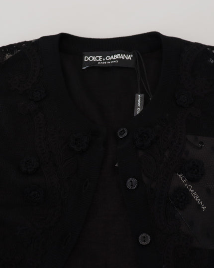 Dolce & Gabbana Black Floral Lace Button Cardigan Sweater
