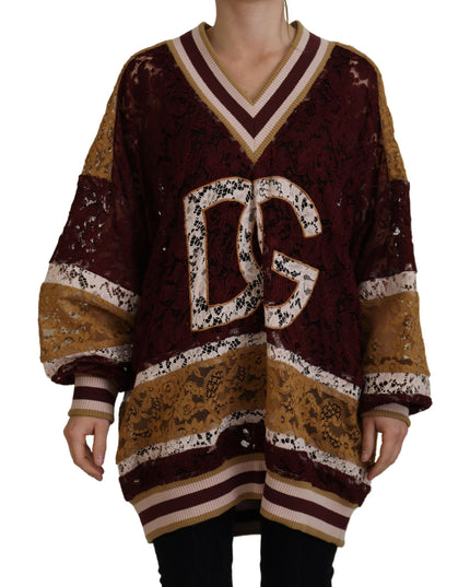 Dolce & Gabbana Multicolor Lace V-neck Pullover Sweater