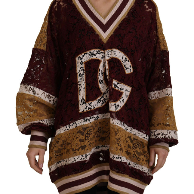 Dolce & Gabbana Multicolor Lace V-neck Pullover Sweater