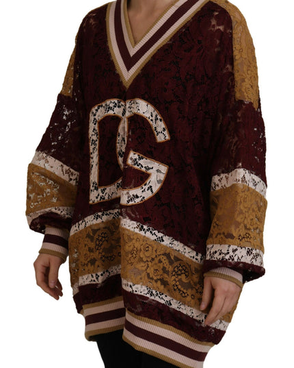 Dolce & Gabbana Multicolor Lace V-neck Pullover Sweater