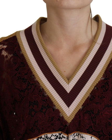 Dolce & Gabbana Multicolor Lace V-neck Pullover Sweater