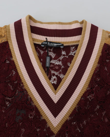 Dolce & Gabbana Multicolor Lace V-neck Pullover Sweater