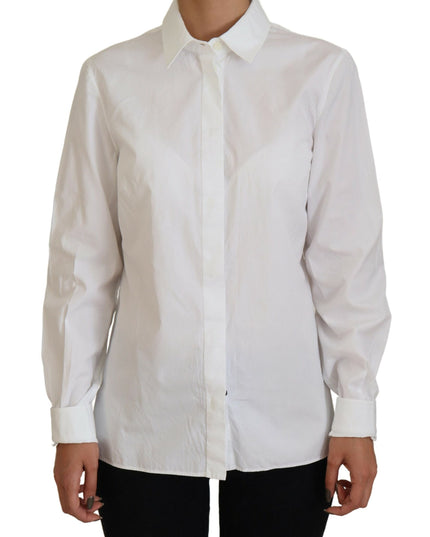Dolce & Gabbana White Cotton Collared Long Sleeves Formal Top