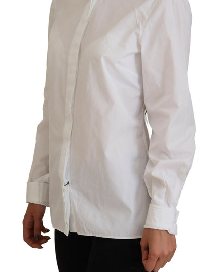 Dolce & Gabbana White Cotton Collared Long Sleeves Formal Top