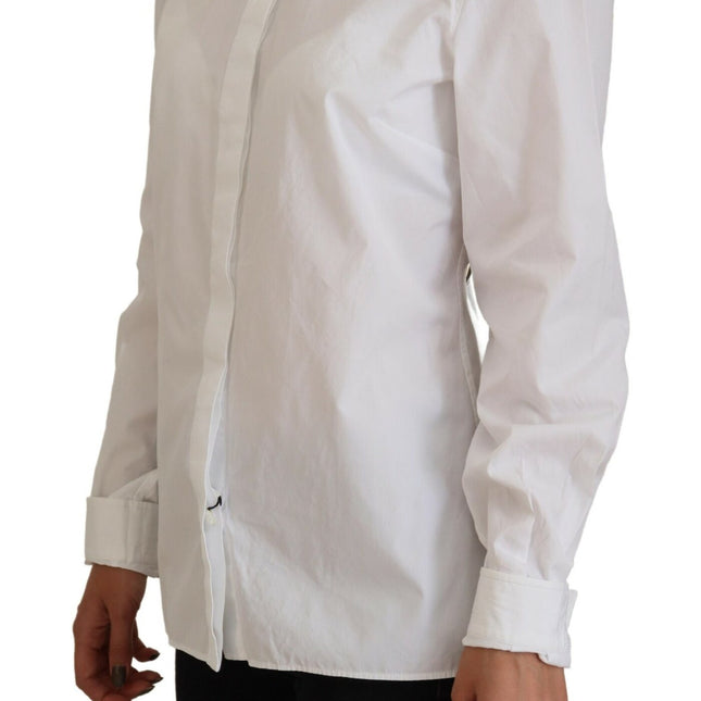 Dolce & Gabbana White Cotton Collared Long Sleeves Formal Top