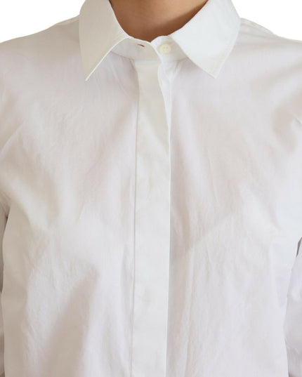 Dolce & Gabbana White Cotton Collared Long Sleeves Formal Top