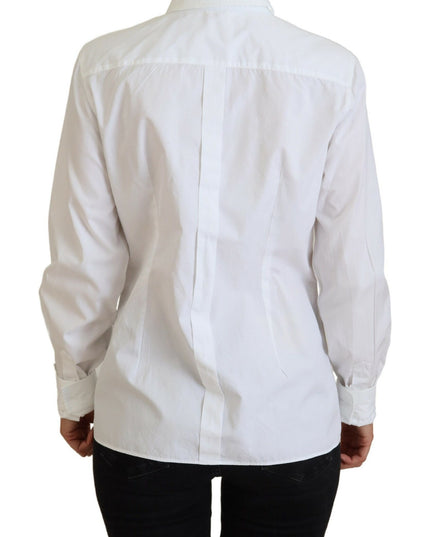 Dolce & Gabbana White Cotton Collared Long Sleeves Formal Top