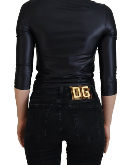 Dolce & Gabbana Black Cotton Stretch Open Chest 3/4 Sleeve Top