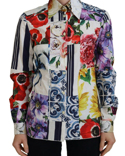 Dolce & Gabbana Multicolor Floral Cotton Collared Blouse Top