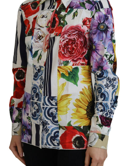 Dolce & Gabbana Multicolor Floral Cotton Collared Blouse Top