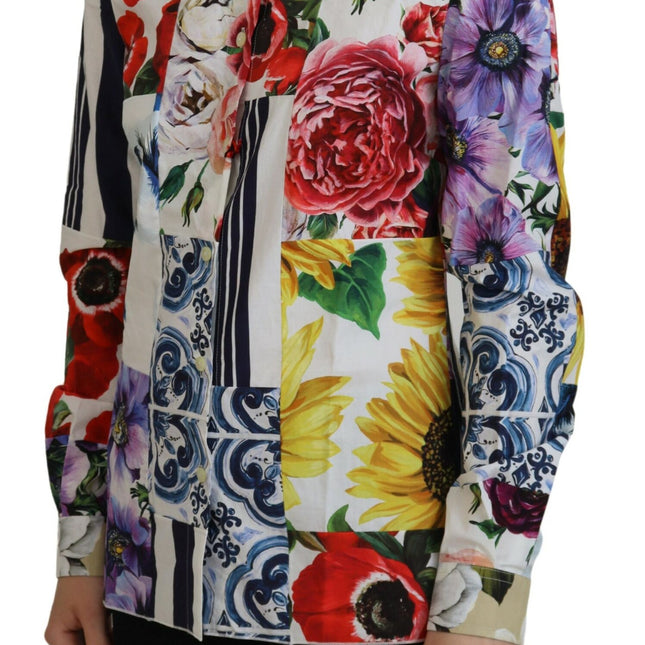 Dolce & Gabbana Multicolor Floral Cotton Collared Blouse Top