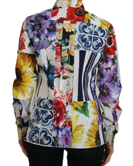 Dolce & Gabbana Multicolor Floral Cotton Collared Blouse Top