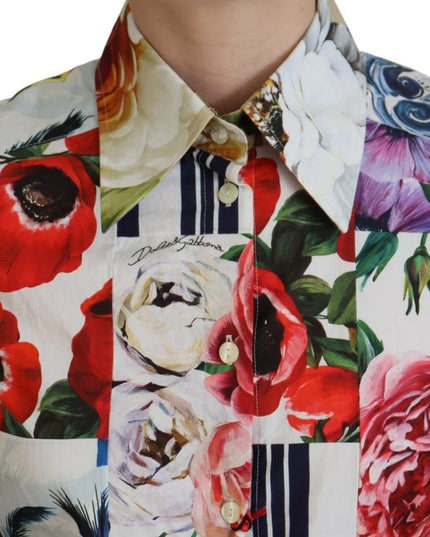 Dolce & Gabbana Multicolor Floral Cotton Collared Blouse Top