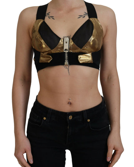 Dolce & Gabbana Black Gold Sleeveless Cropped Bustier Top