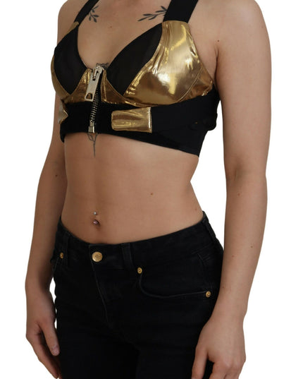 Dolce & Gabbana Black Gold Sleeveless Cropped Bustier Top