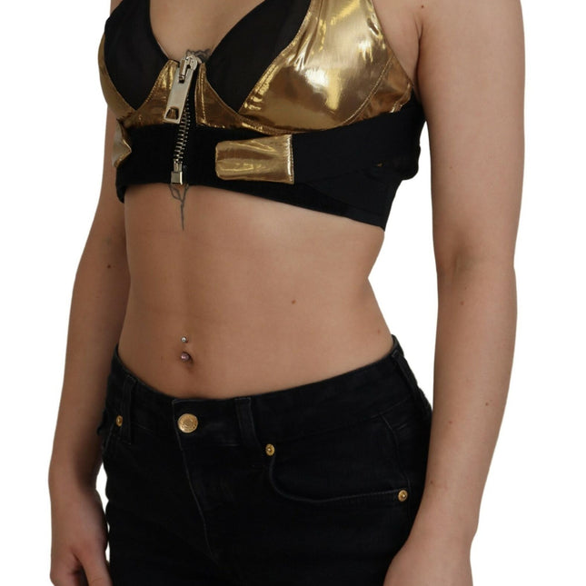 Dolce & Gabbana Black Gold Sleeveless Cropped Bustier Top