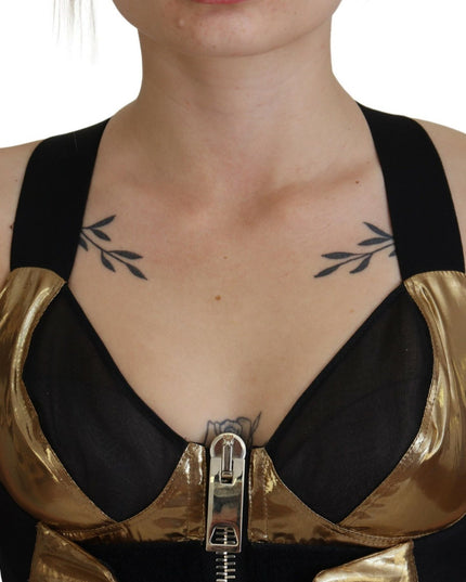 Dolce & Gabbana Black Gold Sleeveless Cropped Bustier Top