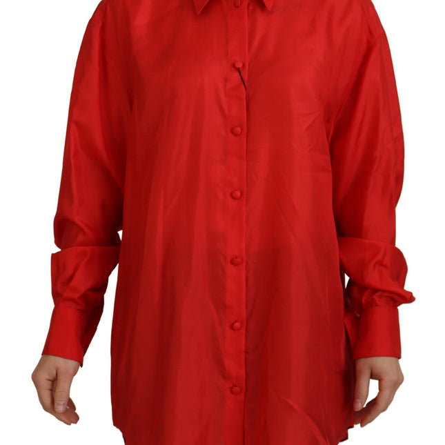 Dolce & Gabbana Red Silk Collared Long Sleeves Dress Shirt Top