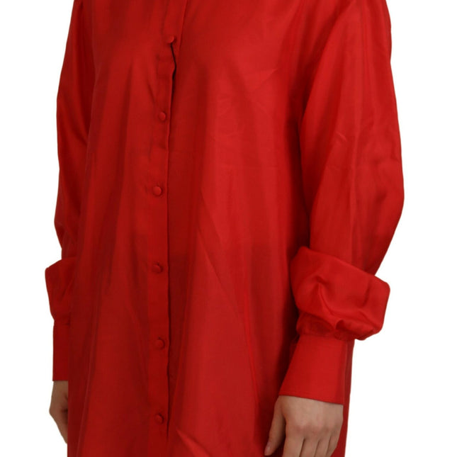 Dolce & Gabbana Red Silk Collared Long Sleeves Dress Shirt Top