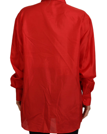 Dolce & Gabbana Red Silk Collared Long Sleeves Dress Shirt Top