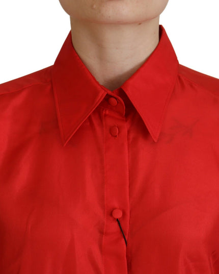 Dolce & Gabbana Red Silk Collared Long Sleeves Dress Shirt Top