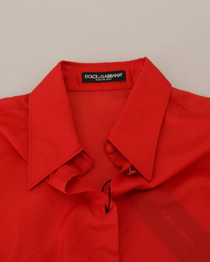 Dolce & Gabbana Red Silk Collared Long Sleeves Dress Shirt Top