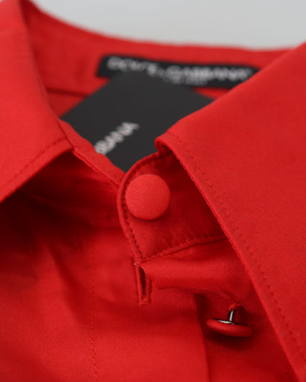 Dolce & Gabbana Red Silk Collared Long Sleeves Dress Shirt Top
