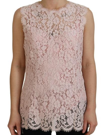Dolce & Gabbana Pink Floral Lace Sleeveless Tank Blouse Top