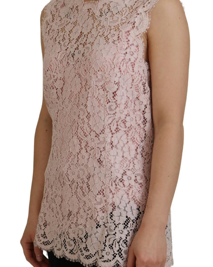 Dolce & Gabbana Pink Floral Lace Sleeveless Tank Blouse Top