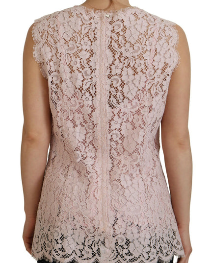Dolce & Gabbana Pink Floral Lace Sleeveless Tank Blouse Top