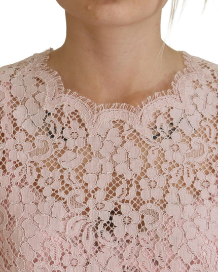 Dolce & Gabbana Pink Floral Lace Sleeveless Tank Blouse Top