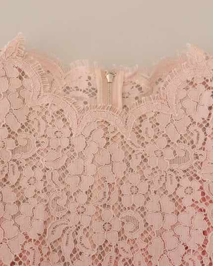 Dolce & Gabbana Pink Floral Lace Sleeveless Tank Blouse Top