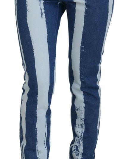 Dolce & Gabbana Cobalt Blue Stripes Skinny Denim Cotton Jeans