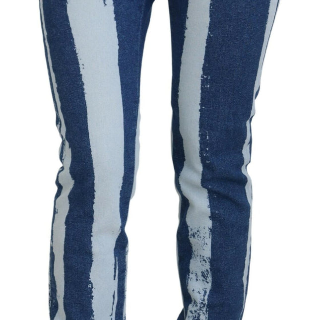 Dolce & Gabbana Cobalt Blue Stripes Skinny Denim Cotton Jeans