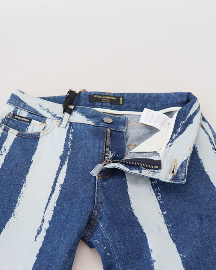 Dolce & Gabbana Cobalt Blue Stripes Skinny Denim Cotton Jeans