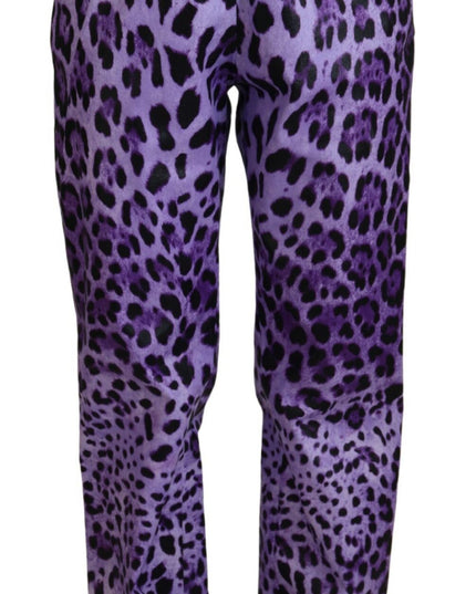 Dolce & Gabbana Purple Leopard Print High Waist Pants