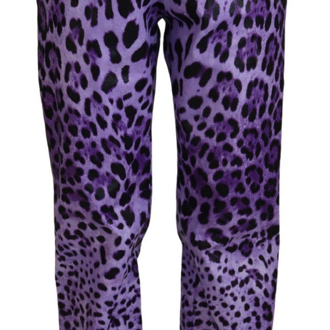 Dolce & Gabbana Purple Leopard Print High Waist Pants