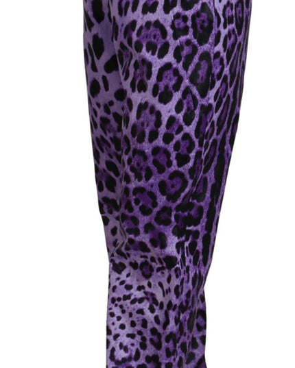 Dolce & Gabbana Purple Leopard Print High Waist Pants